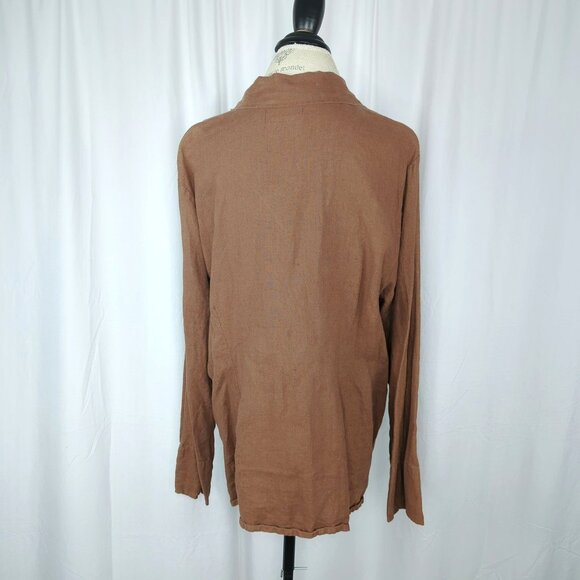 Flax Top Large Blouse Tunic Brown Lagenlook - Picture 7 of 9